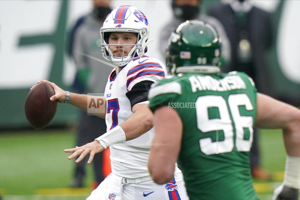 Frank Franklin Ii Buffalo Bills quarterback Josh Allen, left, looks throw during the second half of an NFL football game against the New York Jets, Sunday, Oct. 25, 2020, in East Rutherford, N.J. (AP Photo/Frank Franklin II)