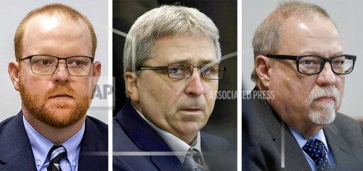 This photo combo shows, from left, Travis McMichael, William "Roddie" Bryan, and Gregory McMichael during their trial at at the Glynn County Courthouse in Brunswick, Ga. Jurors on Wednesday, Nov. 24, 2021 convicted the three white men charged in the death of Ahmaud Arbery, the Black man who was chased and fatally shot while running through their neighborhood in an attack that became part of the larger national reckoning on racial injustice. (Pool, file)