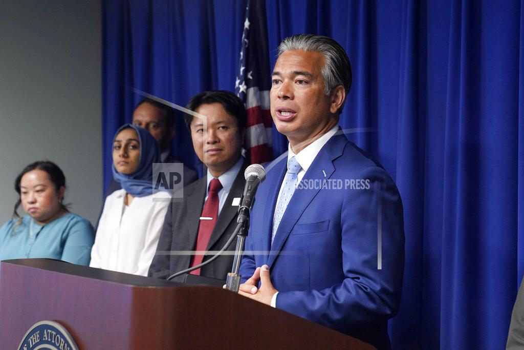 Rich Pedroncelli California Attorney General Rob Bonta, right, discusses the rise in hate crimes in California, at a news conference in Sacramento, Calif., Tuesday, June 28, 2022. Bonta said hate crimes in 2021 shot up 33% to nearly 1,800 reported incidents. That is the sixth highest tally on record and the highest since after the 9/11 terrorist attack in 2001. (AP Photo/Rich Pedroncelli)