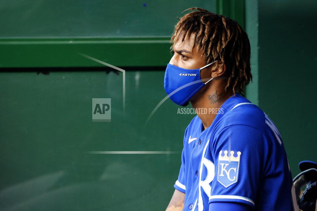 Charlie Riedel Kansas City Royals' Adalberto Mondesi sits in the dugout during an intrasquad baseball scrimmage at Kauffman Stadium on Wednesday, July 15, 2020, in Kansas City, Mo. (AP Photo/Charlie Riedel)