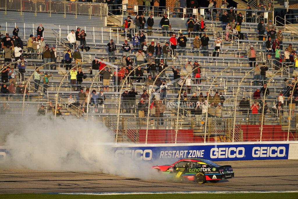 Brynn Anderson NASCAR driver Justin Allgaier celebrates after a win after a NASCAR Xfinity Series at Atlanta Motor Speedway on Saturday, March 20, 2021, in Hampton, Ga. (AP Photo/Brynn Anderson)