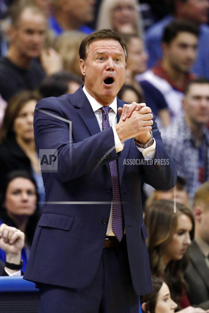 Colin E. Braley Kansas coach Bill Self reacts during the second half of the team's NCAA college basketball game against West Virginia, Saturday, Feb. 16, 2019, in Lawrence, Kan. (AP Photo/Colin E. Braley)