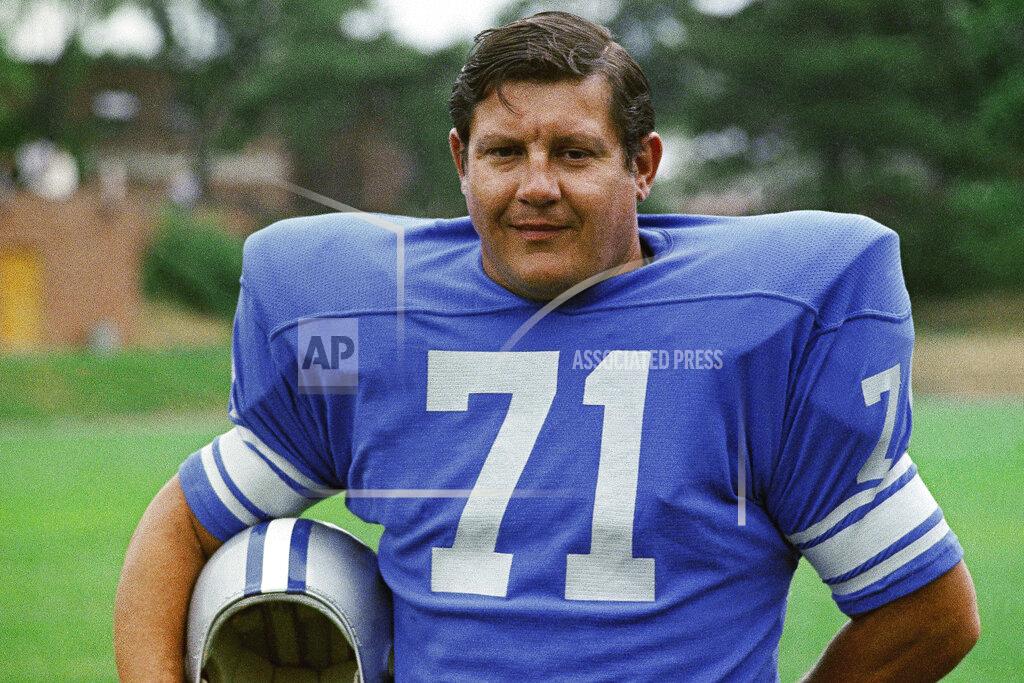 Anonymous FILE - This 1971 file photo shows Detroit Lions' Alex Karras. Better late than never, Karras will be formally enshrined as part of the Pro Football Hall of Fame's Centennial Class of 2020. (AP Photo/File)