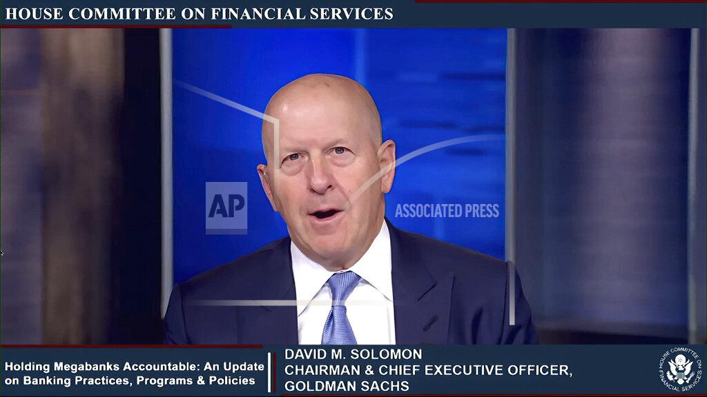Uncredited This image from video provided by the House Financial Services Committee shows Goldman Sachs CEO David Solomon testifying virtually to the House Financial Services Committee Thursday, May 27, 2021. (House Financial Services Committee via AP)