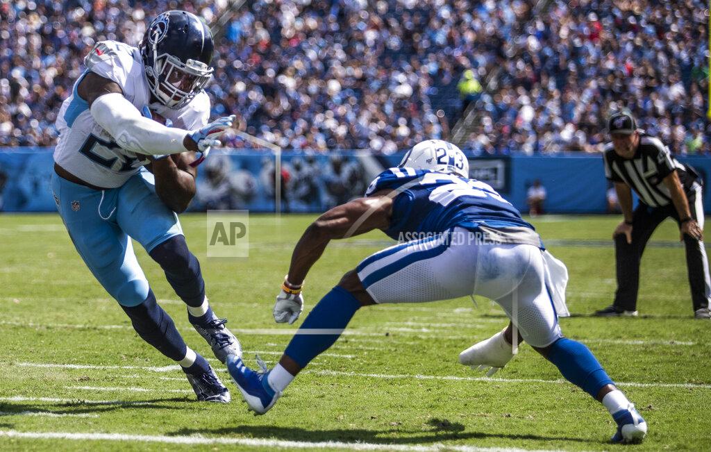 Austin Anthony Tennessee Titans running back Derrick Henry (22) carries for a touchdown during Indianapolis' 19-17 win over the Titans on Sunday, September 15, 2019, at Nissan Stadium. (Austin Anthony/Daily News via AP)