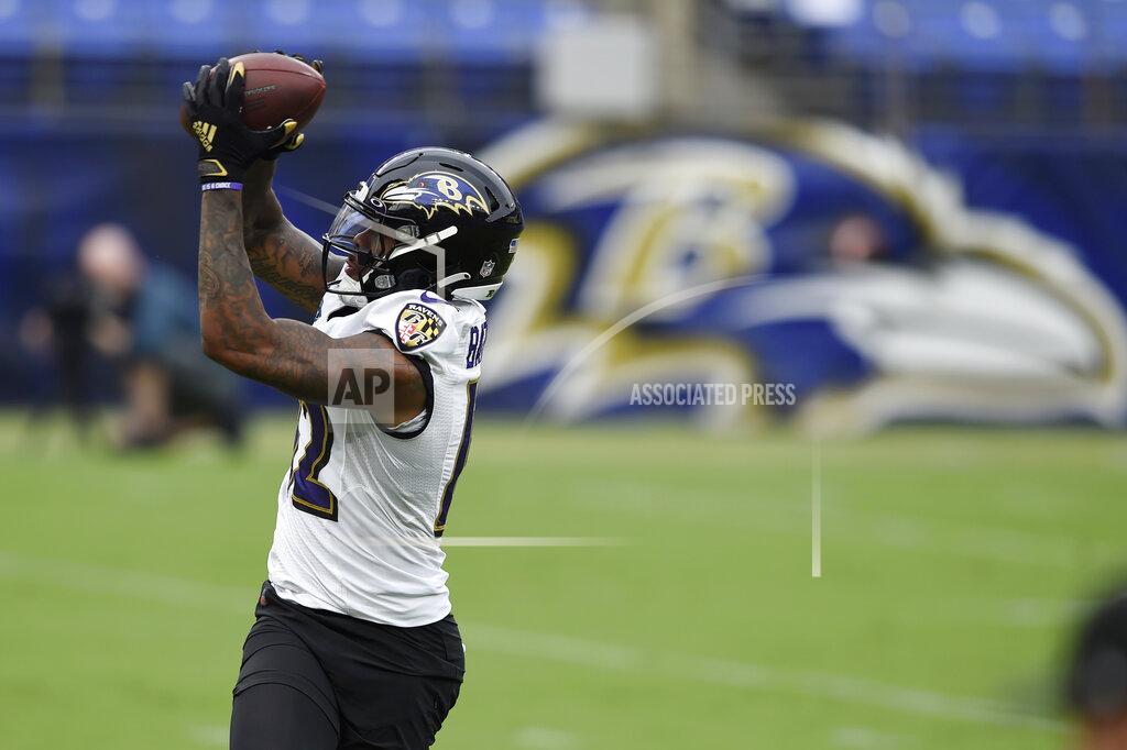 Gail Burton Baltimore Ravens wide receiver Rashod Bateman catches a pass during NFL football training camp Saturday, July 31, 2021, in Baltimore. (AP Photo/Gail Burton)