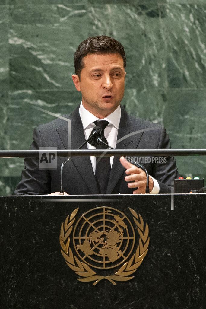 Eduardo Munoz Ukraine President Volodymyr Zelenskiy speaks during the 76th session of the United Nations General Assembly, Wednesday, Sept. 22, 2021, at UN headquarters. (Eduardo Munoz/Pool Photo via AP)