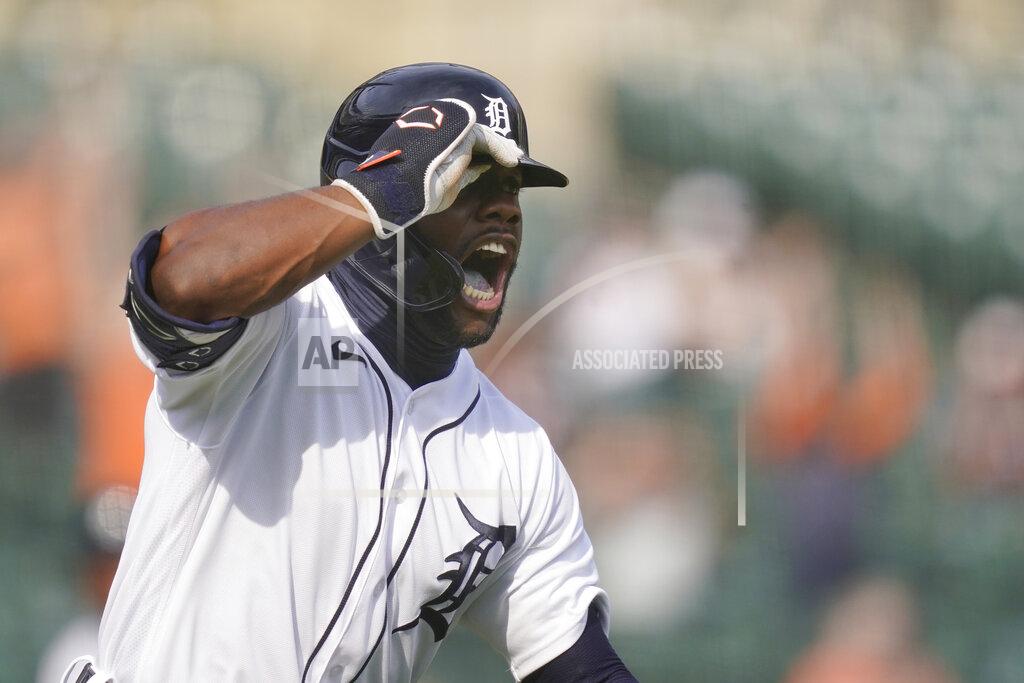 Carlos Osorio Detroit Tigers' Akil Baddoo reacts after hitting the walk off run during the tenth inning of a baseball game against the Minnesota Twins, Tuesday, April 6, 2021, in Detroit. (AP Photo/Carlos Osorio)