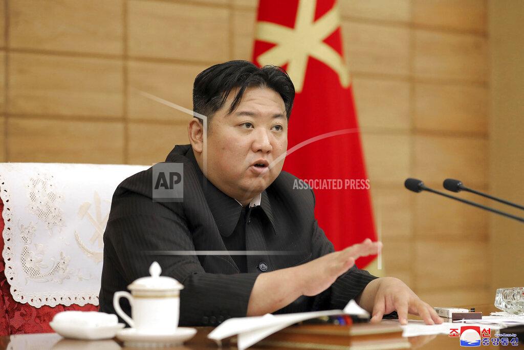 Uncredited In this photo provided by the North Korean government, North Korean leader Kim Jong Un attend a a ruling party politburo meeting in Pyongyang, North Korea Saturday, May 21, 2022. Independent journalists were not given access to cover the event depicted in this image distributed by the North Korean government. The content of this image is as provided and cannot be independently verified. Korean language watermark on image as provided by source reads: "KCNA" which is the abbreviation for Korean Central News Agency. (Korean Central News Agency/Korea News Service via AP)