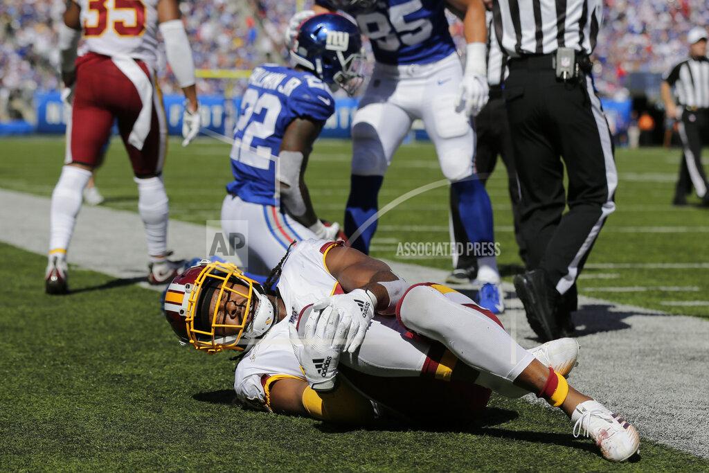 Adam Hunger Washington Redskins cornerback Josh Norman reacts after being hurt on a play during the first half of an NFL football game against the New York Giants, Sunday, Sept. 29, 2019, in East Rutherford, N.J. (AP Photo/Adam Hunger)