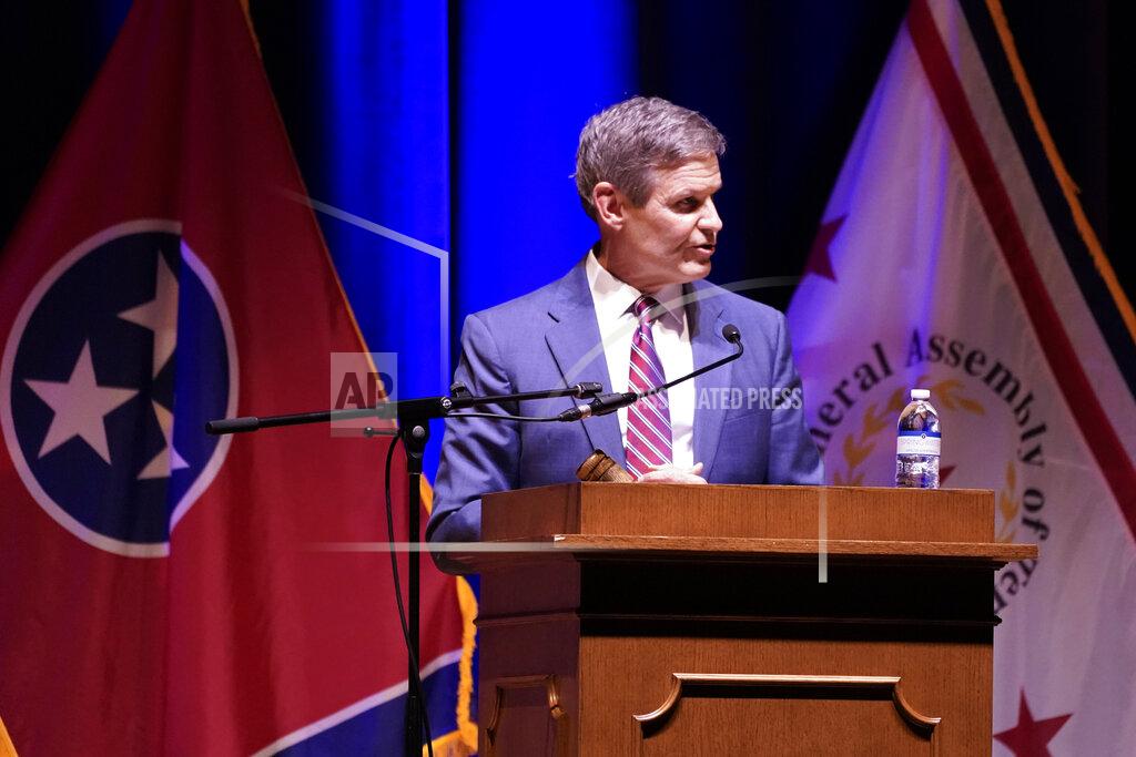 Tennessee Gov. Bill Lee speaks to a joint session of the legislature at the start of a special session on education, Tuesday, Jan. 19, 2021, in Nashville, Tenn. (AP Photo/Mark Humphrey)