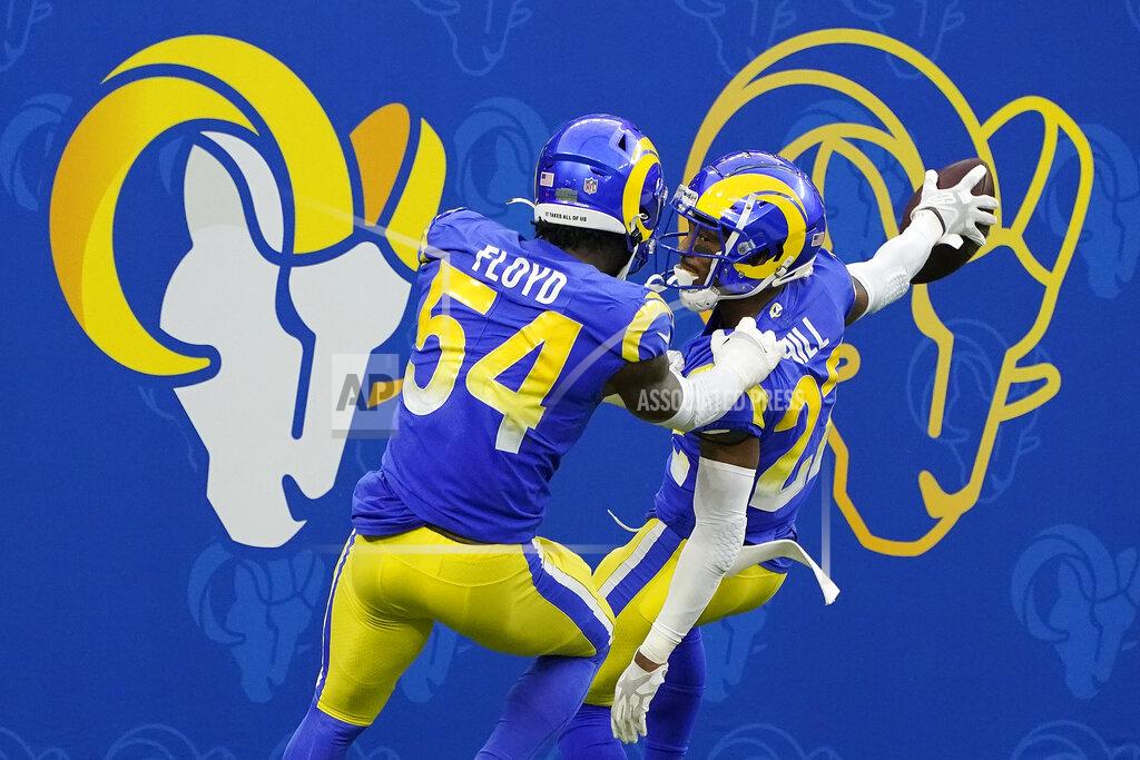 Alex Gallardo Los Angeles Rams cornerback Troy Hill, right, celebrates his fumble recovery for a touchdown with Leonard Floyd (54) during the second half of an NFL football game against the San Francisco 49ers Sunday, Nov. 29, 2020, in Inglewood, Calif. (AP Photo/Alex Gallardo)