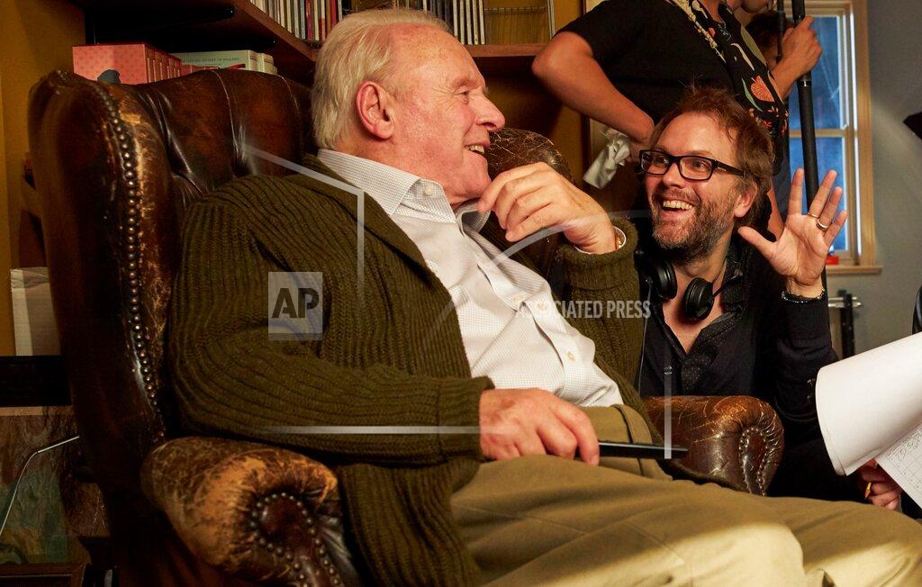 Sean Gleason This image released by Sony Pictures Classics shows Anthony Hopkins, left, with director Florian Zeller on the set of "The Father." (Sean Gleason/Sony Pictures Classics via AP)