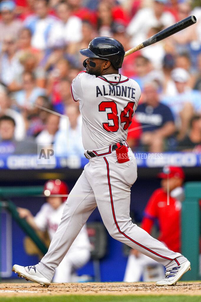 Chris Szagola Atlanta Braves' Abraham Almonte follows through on a two-run single during the third inning of the team's baseball game against the Philadelphia Phillies, Saturday, July 24, 2021, in Philadelphia. (AP Photo/Chris Szagola)