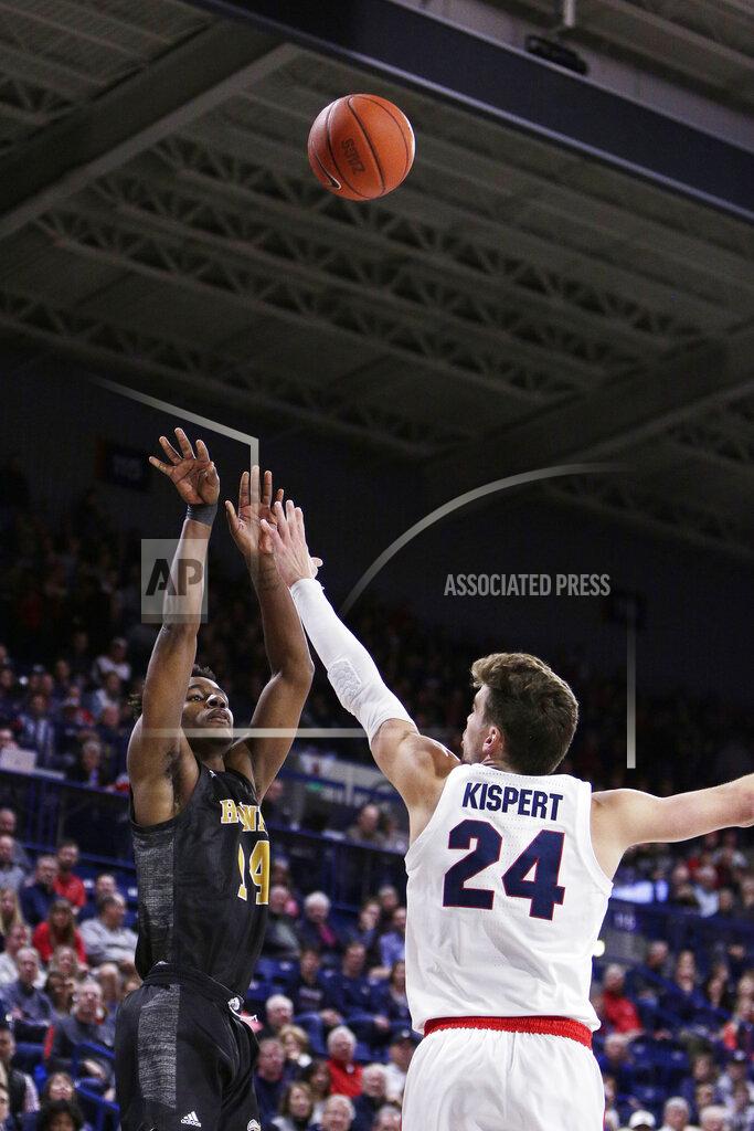 Young Kwak Alabama State forward Brandon Battle, left, shoots over Gonzaga forward Corey Kispert during the first half of an NCAA college basketball game in Spokane, Wash., Tuesday, Nov. 5, 2019. (AP Photo/Young Kwak)