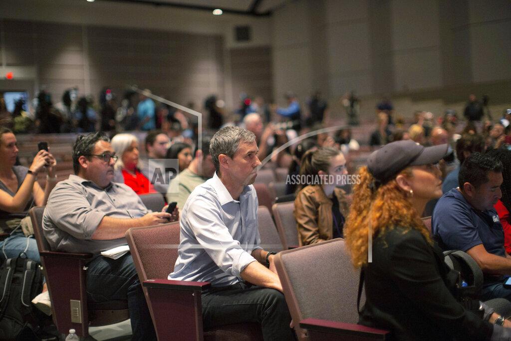 Dario Lopez-Mills Texas Democrat and gubernatorial candidate Beto O'Rourke listens before interrupting a news conference headed by Texas Gov. Greg Abbott in Uvalde, Texas Wednesday, May 25, 2022. (AP Photo/Dario Lopez-Mills)