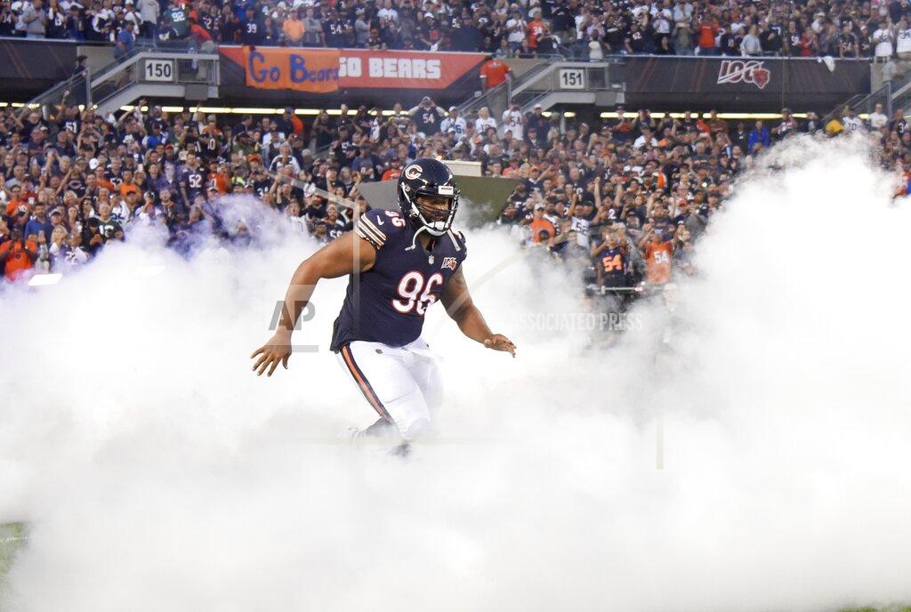 David Banks Chicago Bears' Akiem Hicks is introduced before an NFL football game against the Green Bay Packers Thursday, Sept. 5, 2019, in Chicago. (AP Photo/David Banks)
