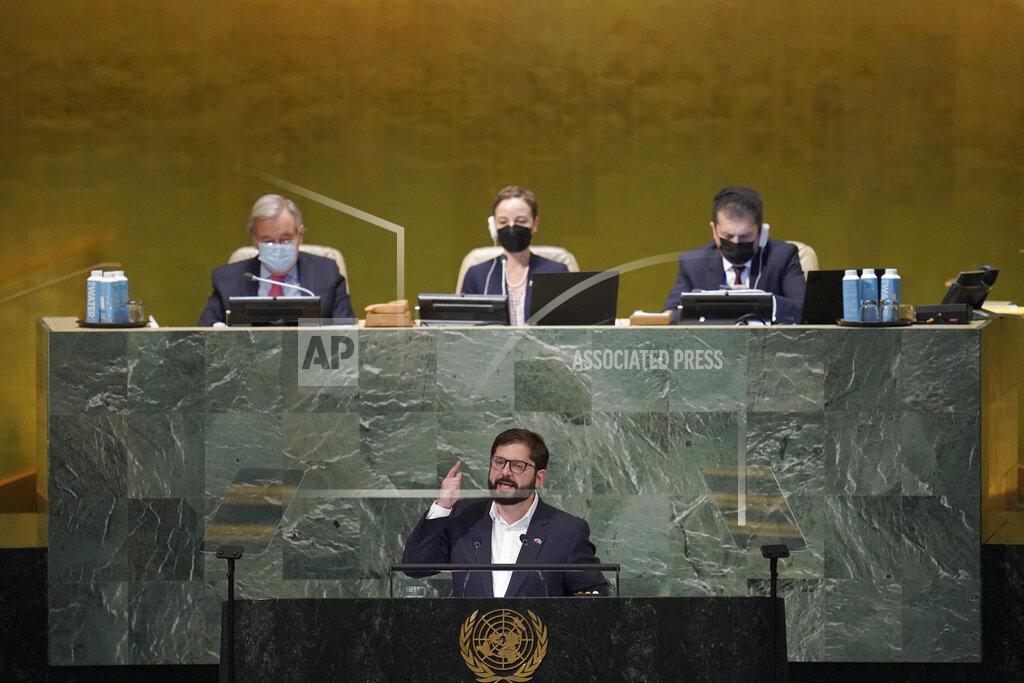 Mary Altaffer President of Chile Gabriel Boric Font addresses the 77th session of the General Assembly at United Nations headquarters, Tuesday, Sept. 20, 2022. (AP Photo/Mary Altaffer)