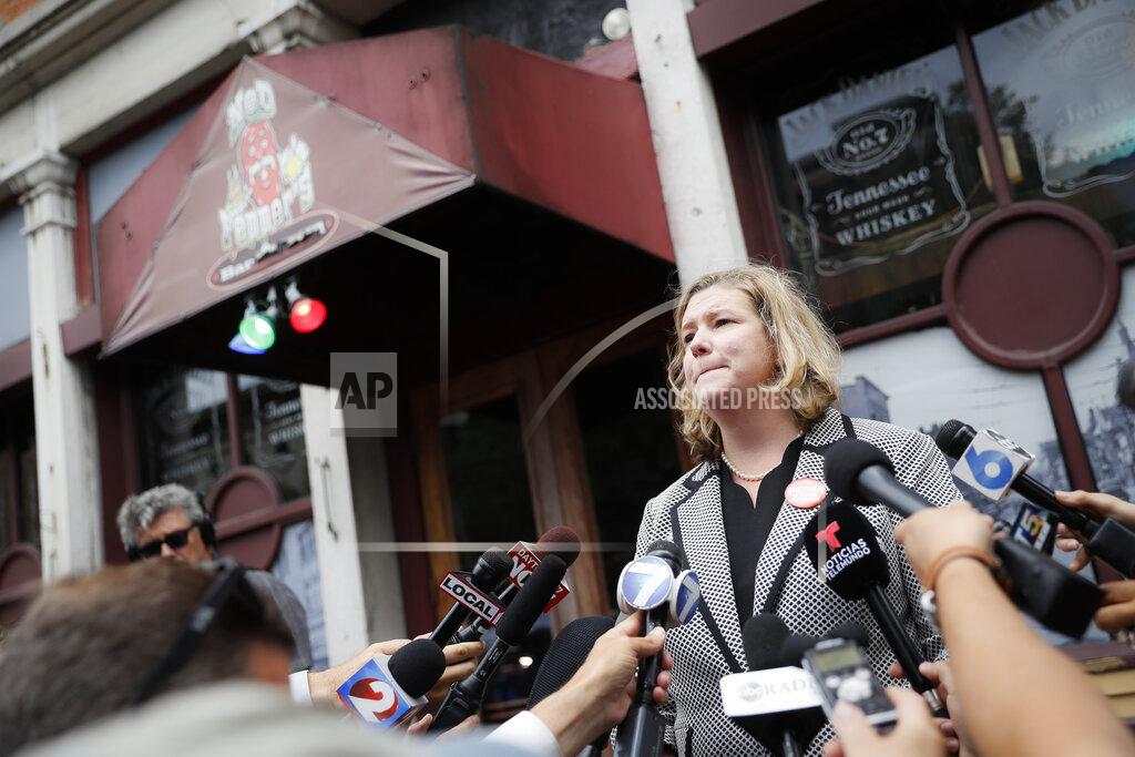 John Minchillo FILE - In this Aug. 6, 2019 file photo, Dayton, Ohio, Mayor Nan Whaley speaks to members of the media outside Ned Peppers bar in the Oregon District in Dayton, Ohio. Whaley announced Monday April 19, 2021, she will try to unseat Ohio's Republican governor after her effort to work with him on gun reforms in the aftermath of a mass shooting in her city stalled. (AP Photo/John Minchillo, File)