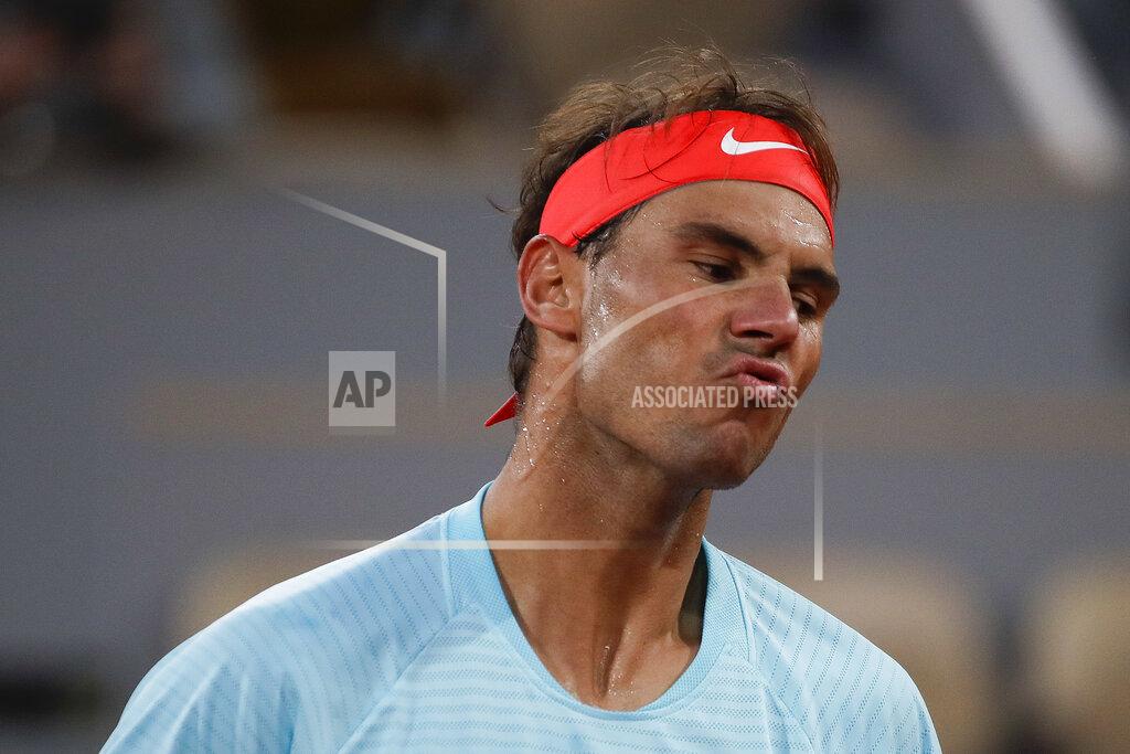 Alessandra Tarantino Spain's Rafael Nadal reacts in the first round match of the French Open tennis tournament against Egor Gerasimov of Belarus at the Roland Garros stadium in Paris, France, Monday, Sept. 28, 2020. (AP Photo/Alessandra Tarantino)