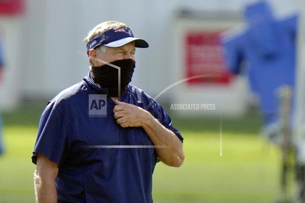 New England Patriots head coach Bill Belichick watches his team practice during an NFL football training camp, Wednesday, Aug. 26, 2020, in Foxborough, Mass. (AP Photo/Steven Senne, Pool)