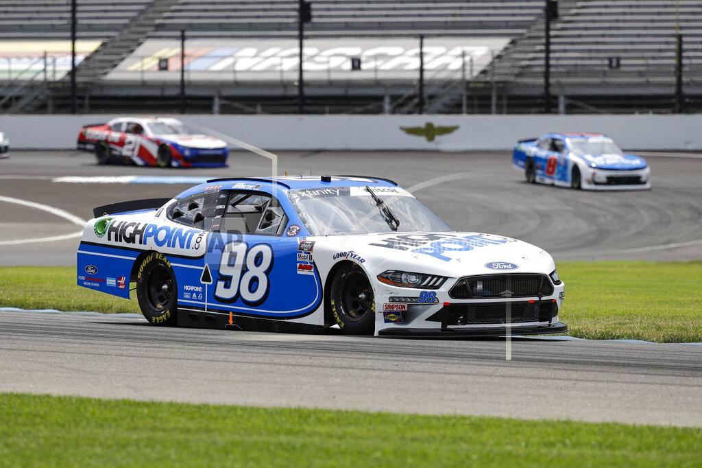 Darron Cummings NASCAR Xfinity Series driver Chase Briscoe drives through a turn during the NASCAR Xfinity Series auto race at Indianapolis Motor Speedway in Indianapolis, Saturday, July 4, 2020. (AP Photo/Darron Cummings)