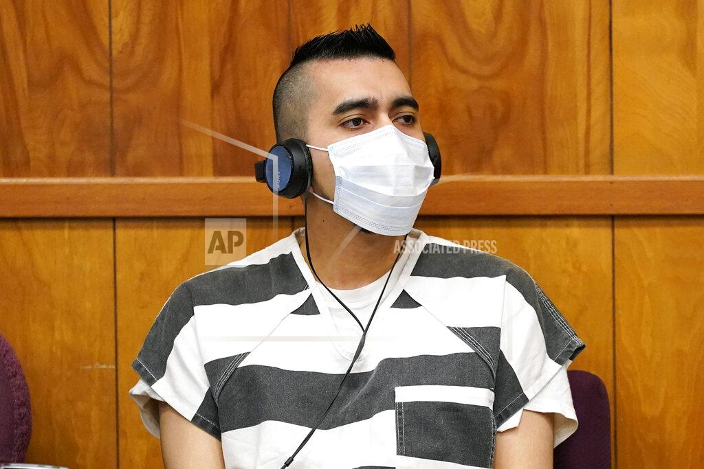 Charlie Neibergall Cristhian Bahena Rivera listens to proceedings during his sentencing, Monday, Aug. 30, 2021, at the Poweshiek County Courthouse in Montezuma, Iowa. Rivera was sentenced to life in prison for the stabbing death of college student Mollie Tibbetts, who was abducted as she was out for a run near her small eastern Iowa hometown in July of 2018. (AP Photo/Charlie Neibergall, pool)