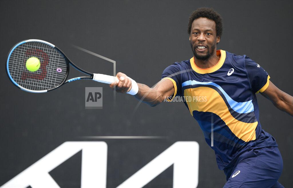 Andy Brownbill France's Gael Monfils makes a forehand return to Finland's Emil Ruusuvuori during their first round match at the Australian Open tennis championship in Melbourne, Australia, Monday, Feb. 8, 2021.(AP Photo/Andy Brownbill)