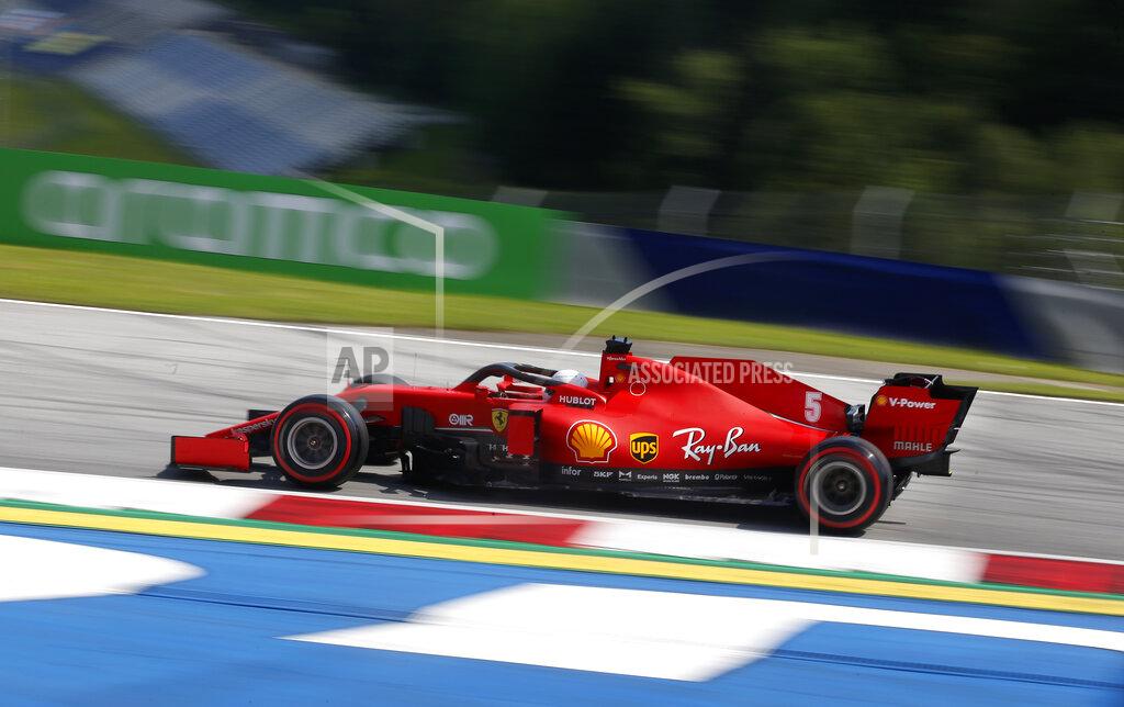 Darko Bandic Ferrari driver Sebastian Vettel of Germany steers his car during the second practice session for the Styrian Formula One Grand Prix at the Red Bull Ring racetrack in Spielberg, Austria, Friday, July 10, 2020. The Styrian F1 Grand Prix will be held on Sunday. (AP Photo/Darko Bandic, Pool)