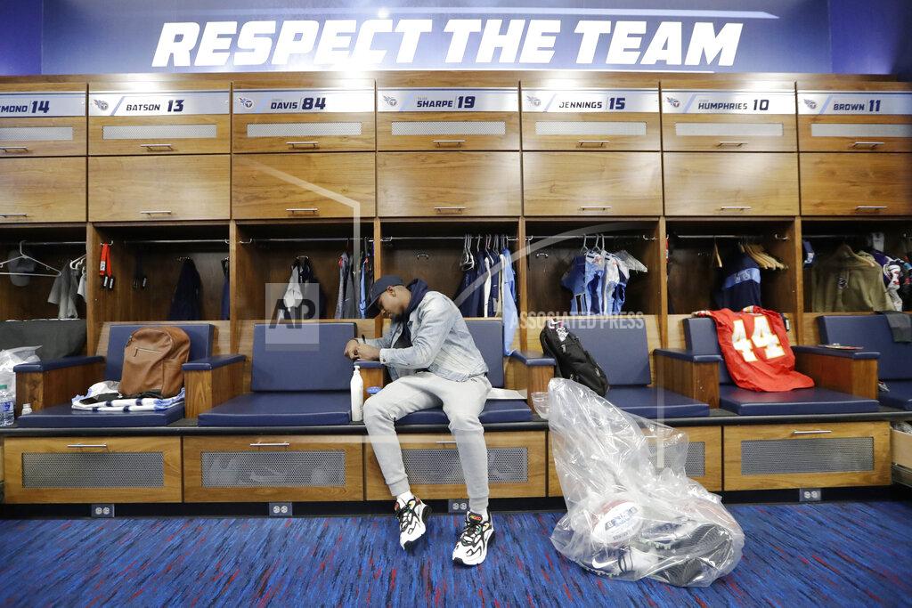 Mark Humphrey Tennessee Titans wide receiver Tajae Sharpe gathers items as players clean out their lockers Monday, Jan. 20, 2020, in Nashville, Tenn. The Titans lost the AFC Championship NFL football game Sunday to the Kansas City Chiefs. (AP Photo/Mark Humphrey)
