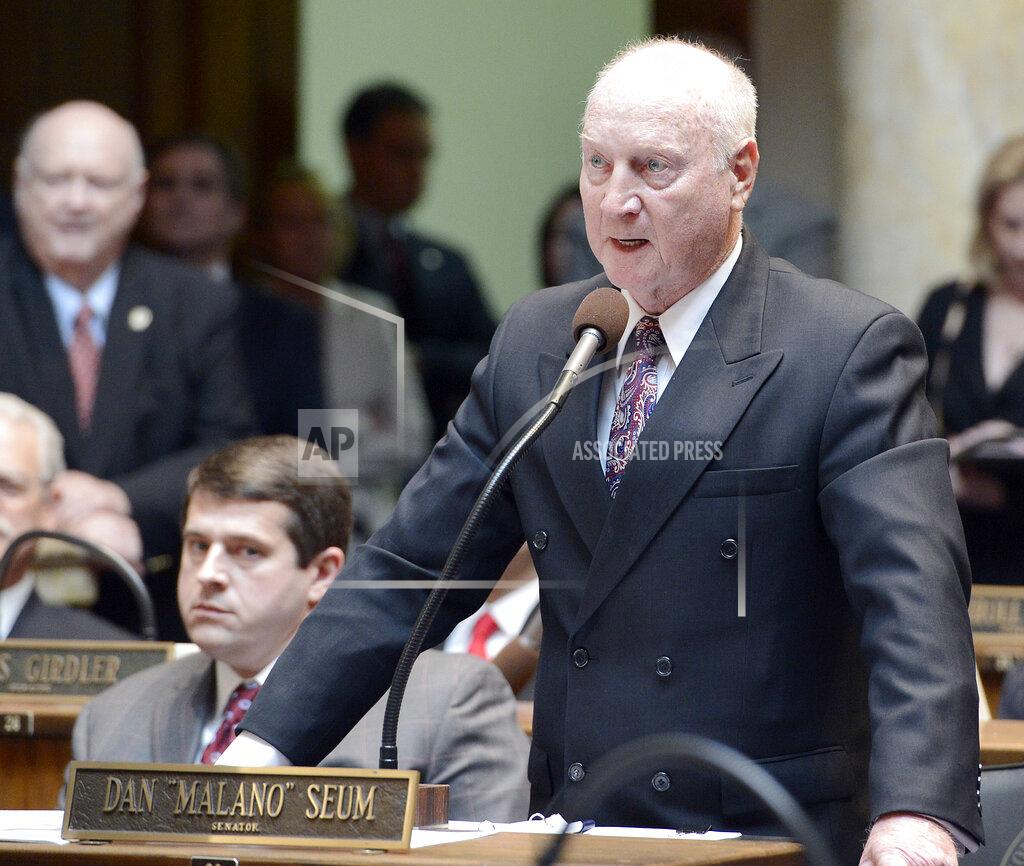 Timothy D. Easley FILE - In this Jan. 8, 2013 file photo, Republican Dan Seum speaks to the Kentucky Senate to nominate Robert Stivers as President of the Kentucky State Senate in Frankfort, Ky. Seum, a former member of the Senate GOP leadership team, announced his support for Democratic gubernatorial nominee Andy Beshear at the start of a crucial week in Kentucky’s hard-fought governor’s race, Monday, July 29, 2019. (AP Photo/Timothy D. Easley, file)