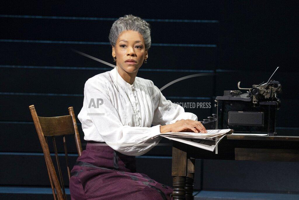 Joan Marcus This image released by The Public Theater shows Nikki M. James during a performance of the musical "Suffs" at The Public Theater in New York. (Joan Marcus/The Public Theater via AP)