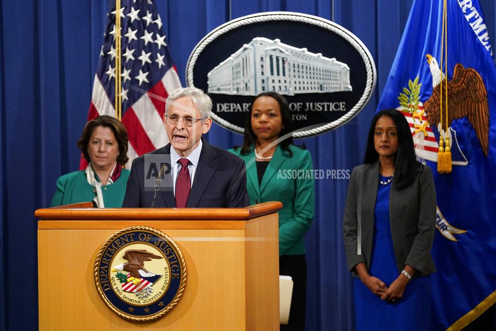 Patrick Semansky Attorney General Merrick Garland speaks during a news conference on voting rights at the Department of Justice in Washington, Friday, June 25, 2021. (AP Photo/Patrick Semansky)