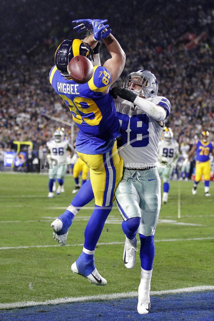 Jae C. Hong Dallas Cowboys strong safety Jeff Heath, right, breaks up a pass intended for Los Angeles Rams tight end Tyler Higbee during the first half in an NFL divisional football playoff game Saturday, Jan. 12, 2019, in Los Angeles. (AP Photo/Jae C. Hong)