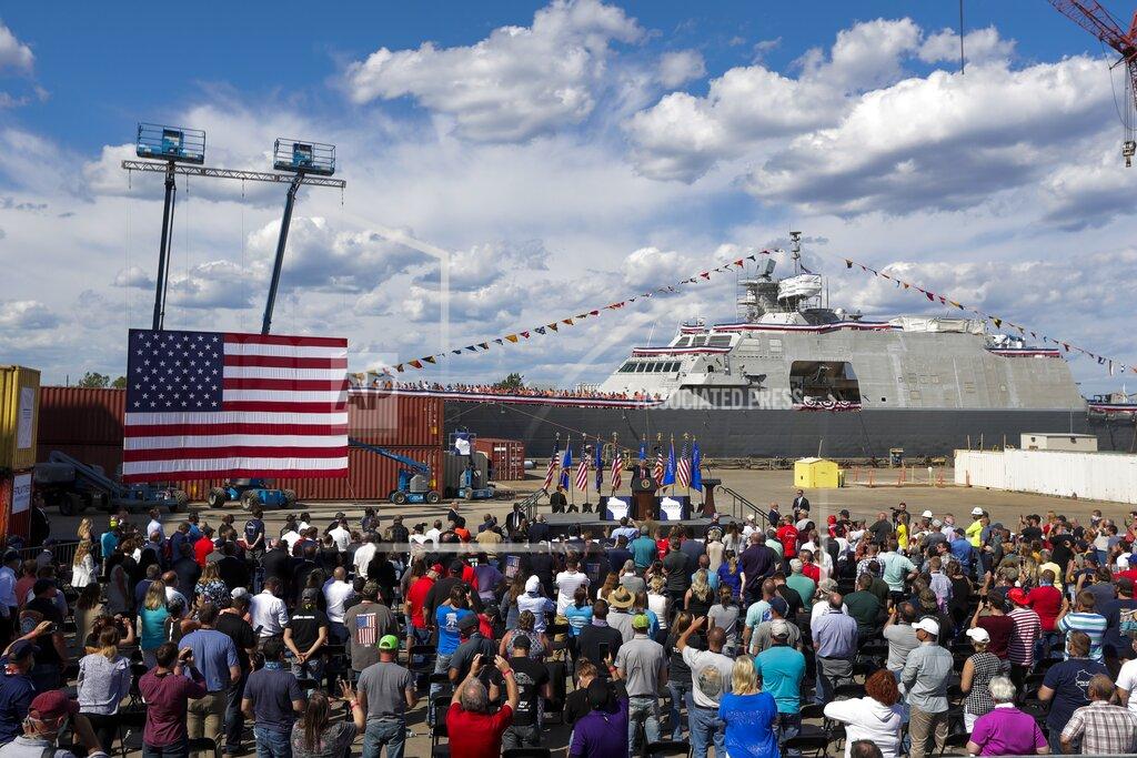 Morry Gash President Donald Trump speaks at an event at Fincantieri Marinette Marine, Thursday, June 25, 2020, in Marinette, Wis. (AP Photo/Morry Gash)