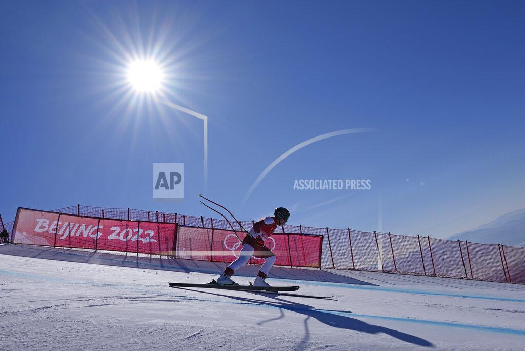 Luca Bruno Matthias Mayer, of Austria starts a men's downhill training run at the 2022 Winter Olympics, Thursday, Feb. 3, 2022, in the Yanqing district of Beijing. (AP Photo/Luca Bruno)