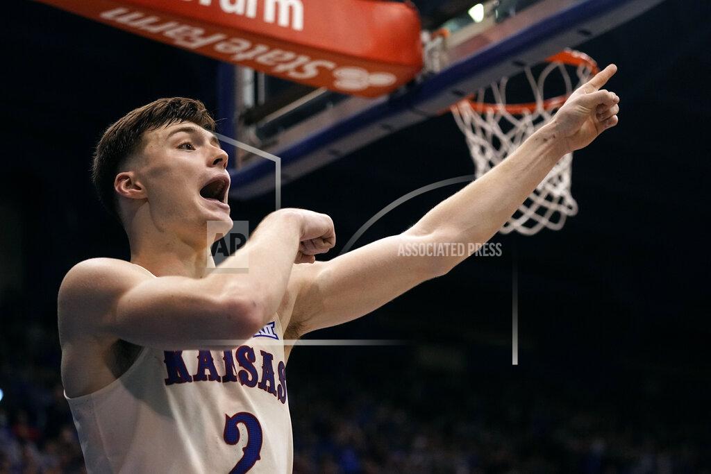 Charlie Riedel Kansas' Christian Braun celebrates after a turnover during the second half of an NCAA college basketball game against Stephen F. Austin Saturday, Dec. 18, 2021, in Lawrence, Kan. (AP Photo/Charlie Riedel)