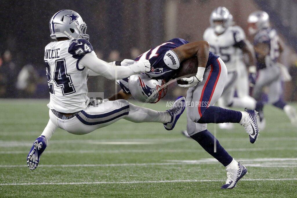 Steven Senne Dallas Cowboys cornerback Chidobe Awuzie, left, tries to tackle New England Patriots wide receiver Jakobi Meyers in the first half of an NFL football game, Sunday, Nov. 24, 2019, in Foxborough, Mass. (AP Photo/Steven Senne)
