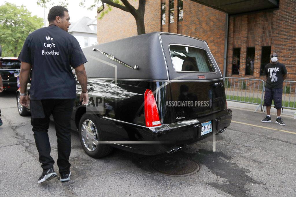 Julio Cortez The body of George Floyd departs from Frank J. Lindquist Sanctuary at North Central University after a memorial service Thursday, June 4, 2020, in Minneapolis. (AP Photo/Julio Cortez)