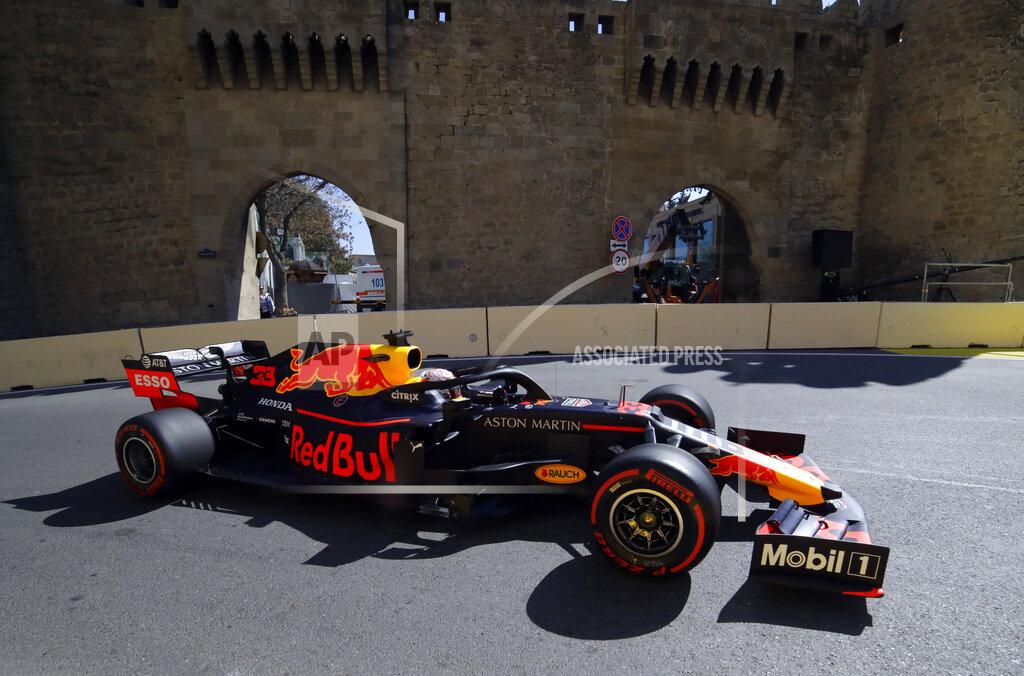 Sergei Grits Red Bull driver Max Verstappen of the Netherland's steers his car during the third free practice at the Baku Formula One city circuit in Baku, Azerbaijan, Saturday, April 27, 2019. The Azerbaijan F1 Grand Prix race will be held on Sunday. (AP Photo/Sergei Grits)