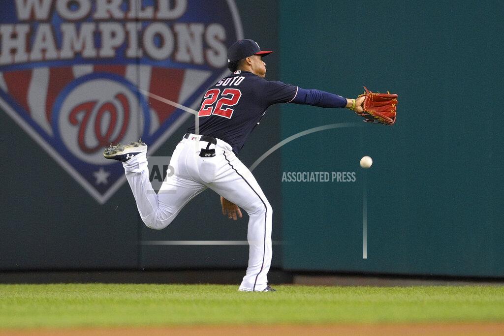 Nick Wass Washington Nationals right fielder Juan Soto misses a ball hit by New York Mets' Pete Alonso for an RBI triple during the third inning of a baseball game Friday, Sept. 3, 2021, in Washington. (AP Photo/Nick Wass)