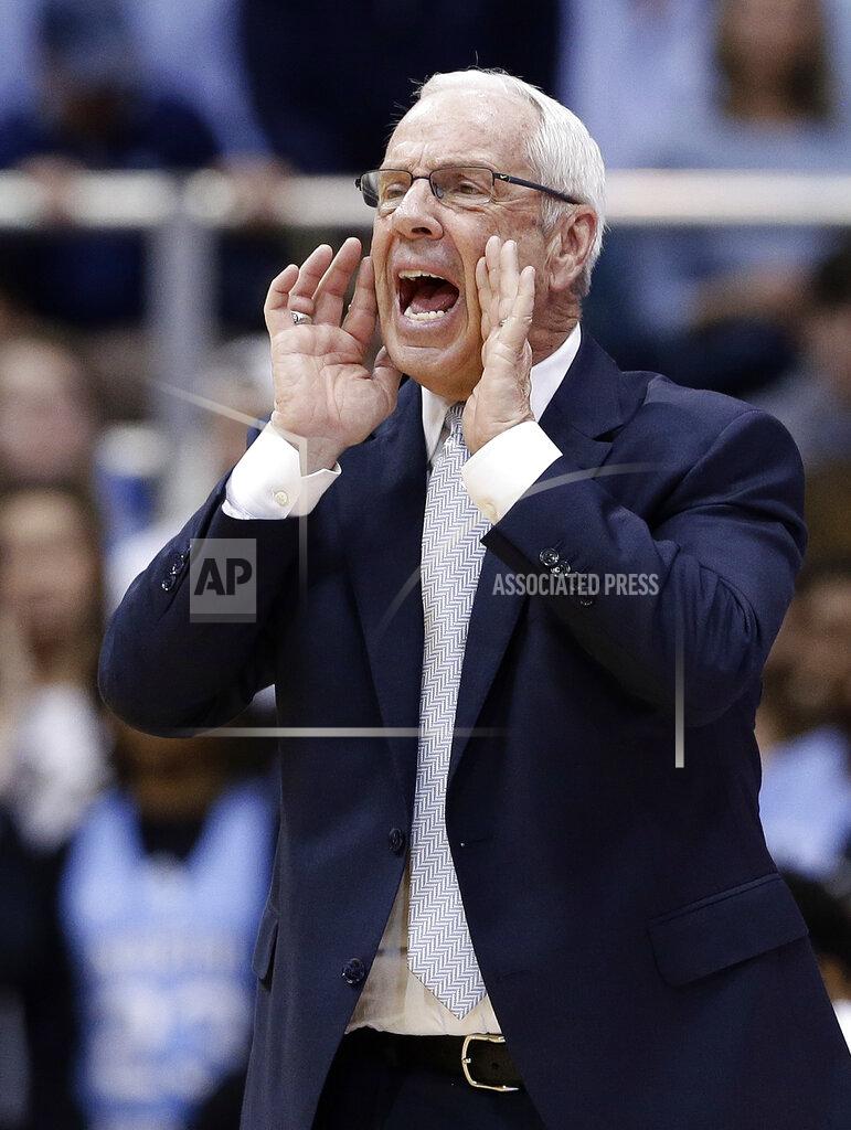 Gerry Broome North Carolina coach Roy Williams yells during the second half of the team's NCAA college basketball game against Notre Dame in Chapel Hill, N.C., Tuesday, Jan. 15, 2019. North Carolina won 75-69. (AP Photo/Gerry Broome)