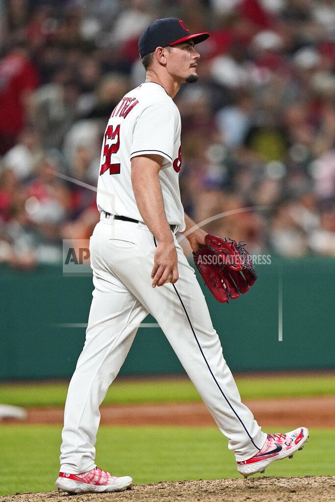 Tony Dejak Cleveland Indians relief pitcher Nick Wittgren waits for Tampa Bay Rays' Ji-Man Choi to run the bases on a three-run home run in the ninth inning of a baseball game Friday, July 23, 2021, in Cleveland. (AP Photo/Tony Dejak)
