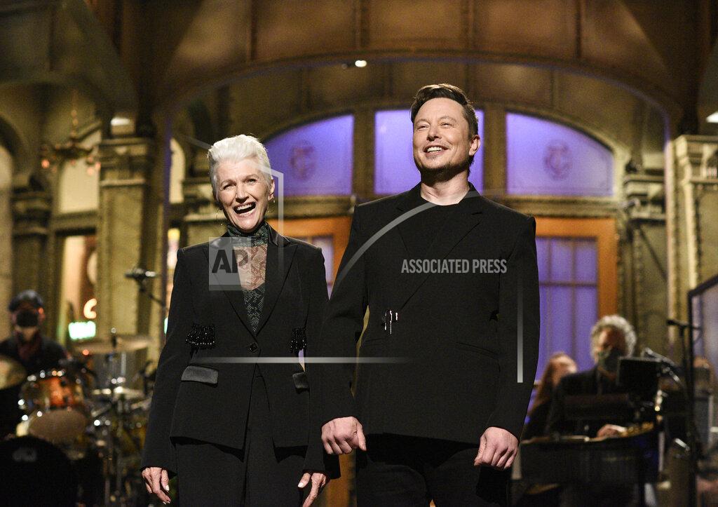Will Heath This image released by NBC shows host Elon Musk with his mother Maye as he delivers his opening monologue on "Saturday Night Live" in New York on May 8, 2021. (Will Heath/NBC via AP)
