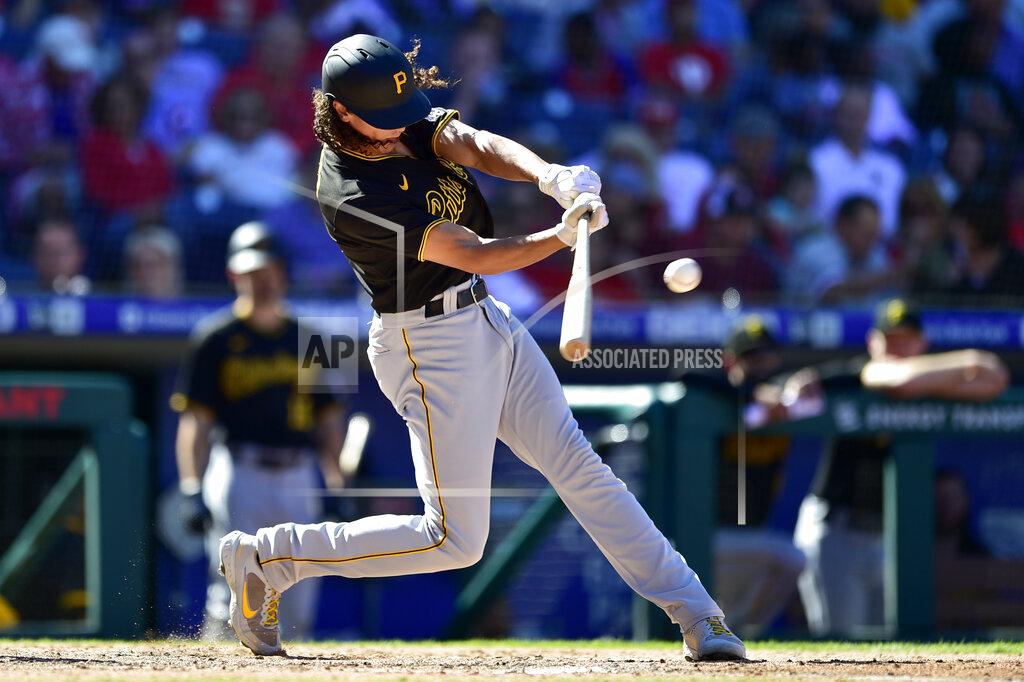 Derik Hamilton Pittsburgh Pirates' Cole Tucker hits a single off Philadelphia Phillies' Cristopher Sanchez during the fourth inning of a baseball game, Sunday, Sept. 26, 2021, in Philadelphia. (AP Photo/Derik Hamilton)