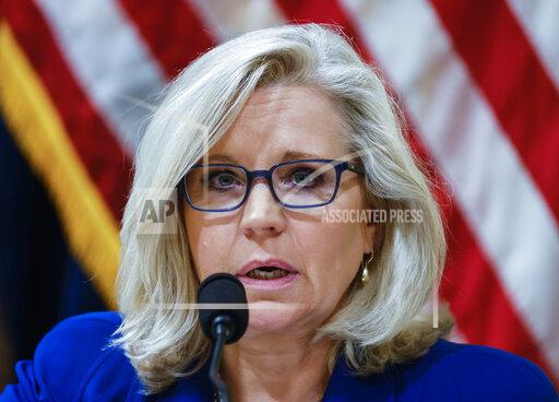 FILE - In this July 27, 2021 file photo, Rep. Liz Cheney, R-Wy., listens to testimony from Washington Metropolitan Police Department Officer Daniel Hodges during the House select committee hearing on the Jan. 6 attack on Capitol Hill in Washington. (Jim Bourg/Pool via AP, File)