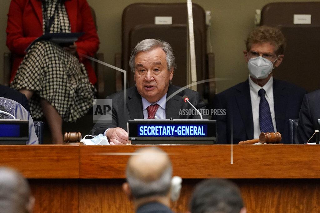 John Minchillo United Nations Secretary General Antonio Guterres speaks as U.S. Secretary of State Antony Blinken chairs a ministerial meeting on growing food insecurity around the world, which has been exacerbated by Russia's war on Ukraine, Wednesday, May 18, 2022, in United Nations headquarters. (AP Photo/John Minchillo)
