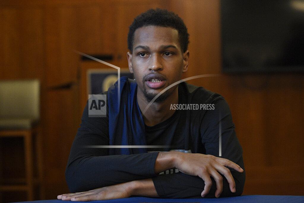 Nick Wass Georgetown's Terrell Allen speaks during an NCAA college basketball media availability, Wednesday, Dec. 11, 2019, in Washington. It was hard not to do a double-take when Georgetown basketball coach Patrick Ewing replied to a question Wednesday about whether his full roster will be available for the team's next game, against Syracuse, by saying, "As of now, yes." That'll be the Hoyas' first home contest since legal matters involving players came to light. (AP Photo/Nick Wass)