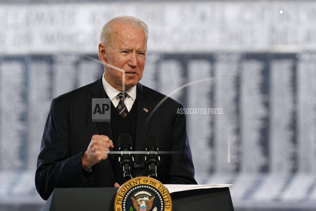 Patrick Semansky President Joe Biden speaks at a Memorial Day event at Veterans Memorial Park at the Delaware Memorial Bridge in New Castle, Del., Sunday, May 30, 2021. (AP Photo/Patrick Semansky)