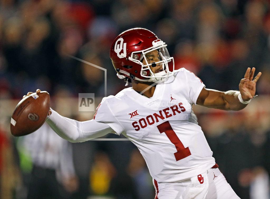 Brad Tollefson Oklahoma's Kyler Murray (1) passes the ball downfield during the first half of an NCAA college football game against Texas Tech, Saturday, Nov. 3, 2018, in Lubbock, Texas. (AP Photo/Brad Tollefson)